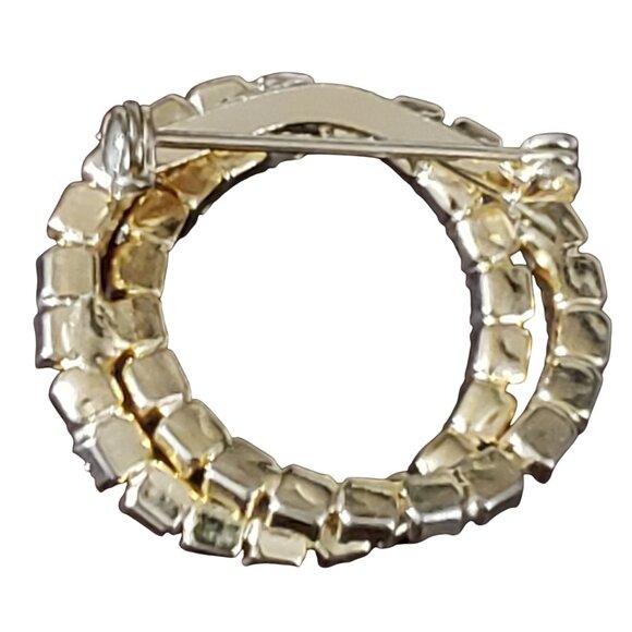 Uranium Demi-Parure Clip Earrings Double Ring Infinity MCM Pin Brooch Crystal - Picture 4 of 13